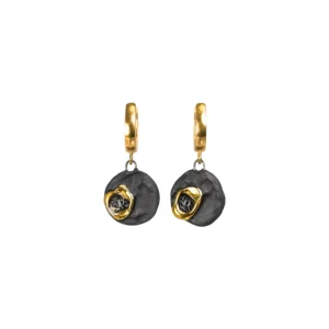 Black porcelain earrings with gold and platinum luster