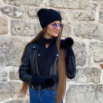 Cashmere scarf, black, 20×160 cm