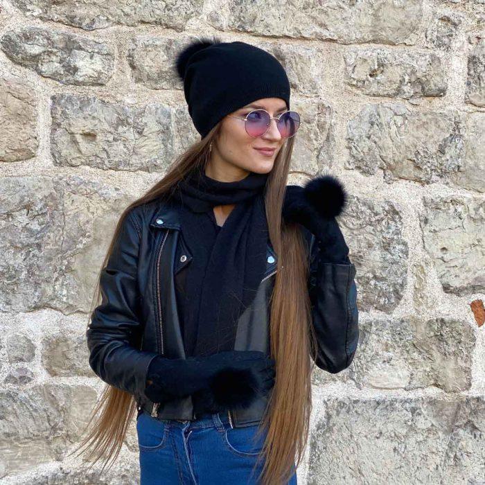 Cashmere scarf, black, 20×160 cm