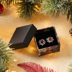 Christmas gift set - sun-shaped silver or gold-plated earrings with amber stone