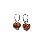 Heart Shaped Amber Earrings with Silver Colored Clasp