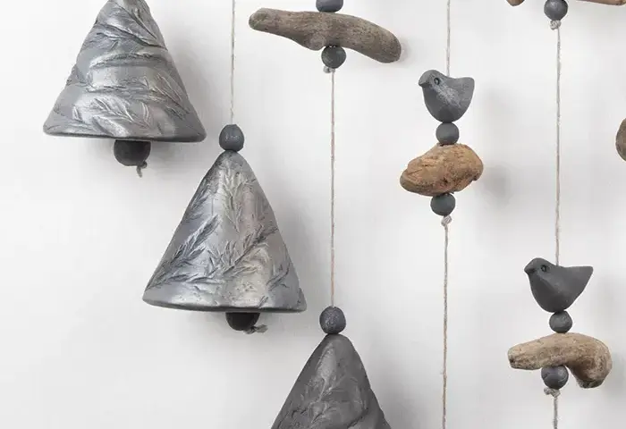Decorated ceramic wind chimes with many bells