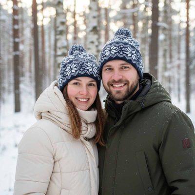 Knitted winter hat with ethnographic symbols
