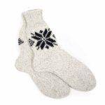 Knitted Wool Socks with Morning Star (Auseklis), White