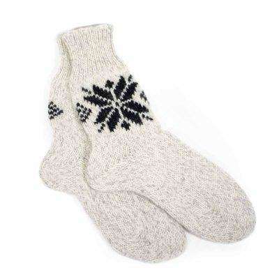 Knitted wool socks with morning star (auseklis), white