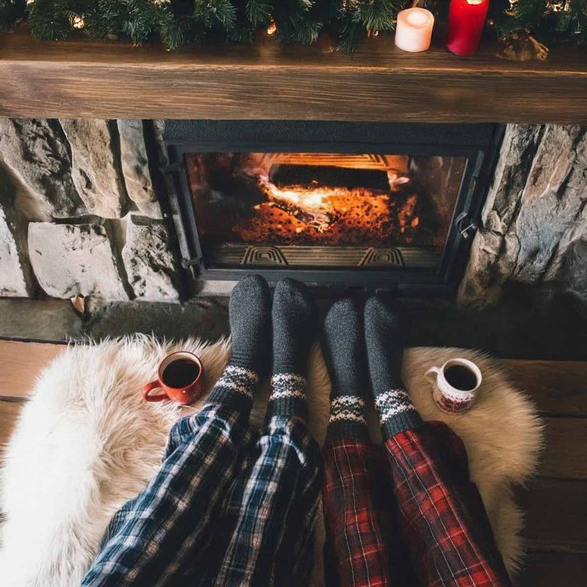 Knitted wool socks with patterns, black