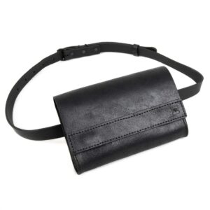 Leather belt bag, 12x18x4 cm, black