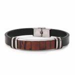 Leather Bracelet with Amber, Black, 20 cm