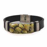 Leather Bracelet with Amber, Black, 21 cm