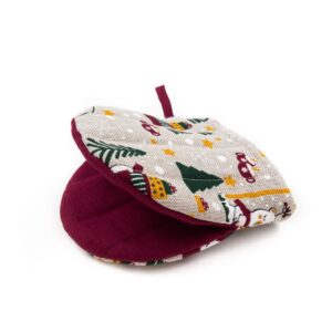 Linen oven mitt with bears, 13x13 cm