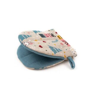 Linen oven mitt with bunny, 13x13 cm