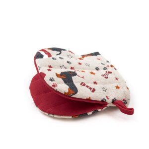 Linen oven mitt with dogs, 13x13 cm