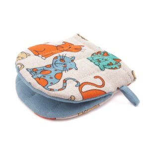 Linen oven mitt with colorful cats, 13x13 cm