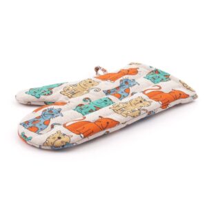 Linen oven mitt with colorful cats, 20x30 cm