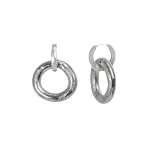 Porcelain earrings with platinum luster and silver hoops, two-sided