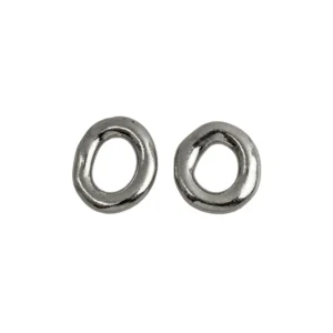 Porcelain earrings with platinum luster and silver hoops, two-sided