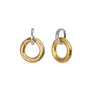 Porcelain earrings with gold luster and silver hoops, two-sided