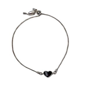 Silver bracelet with crimson amber heart