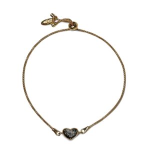 Silver Bracelet with Dark Green Amber Heart, Gold Plated Silver bracelet with dark green amber heart, gold plated