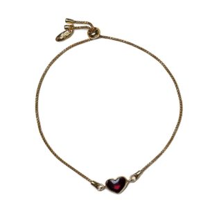 Silver Bracelet with Dark Red Amber Heart, Gold Plated Silver bracelet with dark red amber heart, gold plated