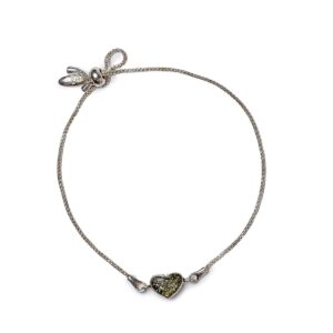 Silver bracelet with green amber heart