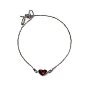 Silver bracelet with orange amber heart