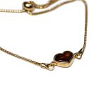 Silver Bracelet with Orange Amber Heart, Gold Plated