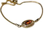 Silver Bracelet with Orange Amber Piece, Gold Plated