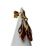 Silver Drop Earrings with Orange Red Amber, Gold Plated