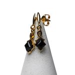 Silver Earrings Diamond-shaped with Distinctive Brown Amber, Gold Plated