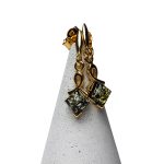 Silver Earrings Diamond-shaped with Greenish Amber, Gold Plated