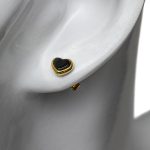 Silver Earrings Hearts with Dark Brown Amber, Gold Plated