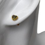 Silver Earrings Hearts with Greenish Amber, Gold Plated