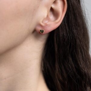 Silver Earrings Hearts with Greenish Amber, Gold Plated Silver earrings hearts with greenish amber, gold plated