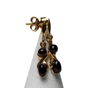 Silver earrings with crimson amber, gold plated