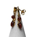 Silver Earrings with Dark Orange Amber, Gold Plated