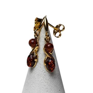 Silver earrings with dark orange amber, gold plated