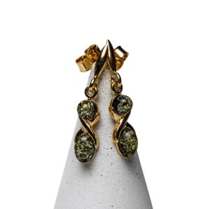 Silver earrings with greenish amber, gold plated