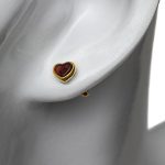 Silver Hearts Earrings with Orange Red Amber, Gold Plated