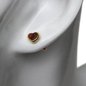 Silver hearts earrings with orange red amber, gold plated