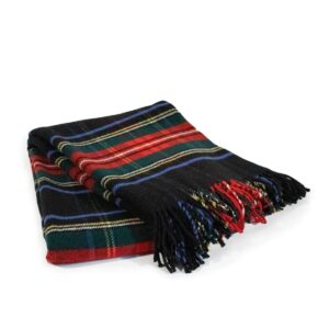 Woolen throw blanket with pattern, black, 140x200cm