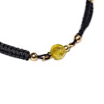 Bracelet with Light Yellow Amber Ball, Black Drawstring, ⌀ 5 cm