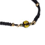 Bracelet with Yellowgreen Amber Ball, Black Drawstring, ⌀ 5 cm