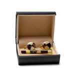 Amber Accessory Set in Box - Cufflinks and Necktie Clip in Golden Color