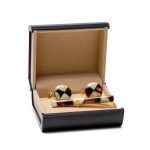 Amber Accessory Set in Box - Cufflinks and Necktie Clip in Golden Color