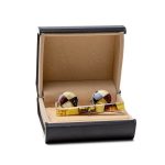 Amber Accessory Set in Box - Cufflinks and Necktie Clip in Silver Color