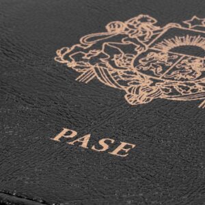 Black leather passport cover with coats of arms, latvijas republika, 9.8 x 13.7 cm