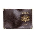 Brown Leather Passport Cover with Coats of Arms, LATVIJAS REPUBLIKA, 9.8 x 13.7 cm