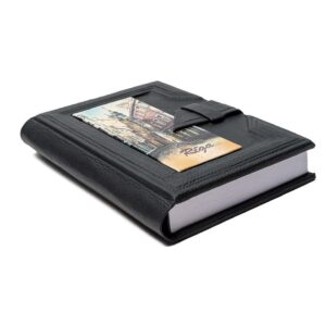 Leather notebook with leather strap closure, riga, old town, dark gray, 11 x 15 cm