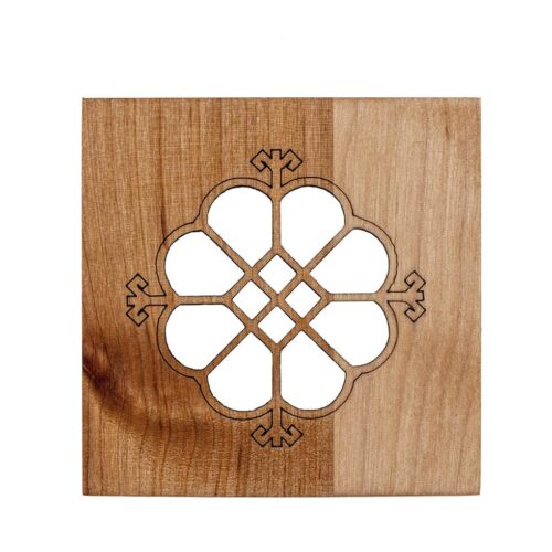 Wooden coaster with ethnographic signs, the sun, 9.8 x 9.8 cm